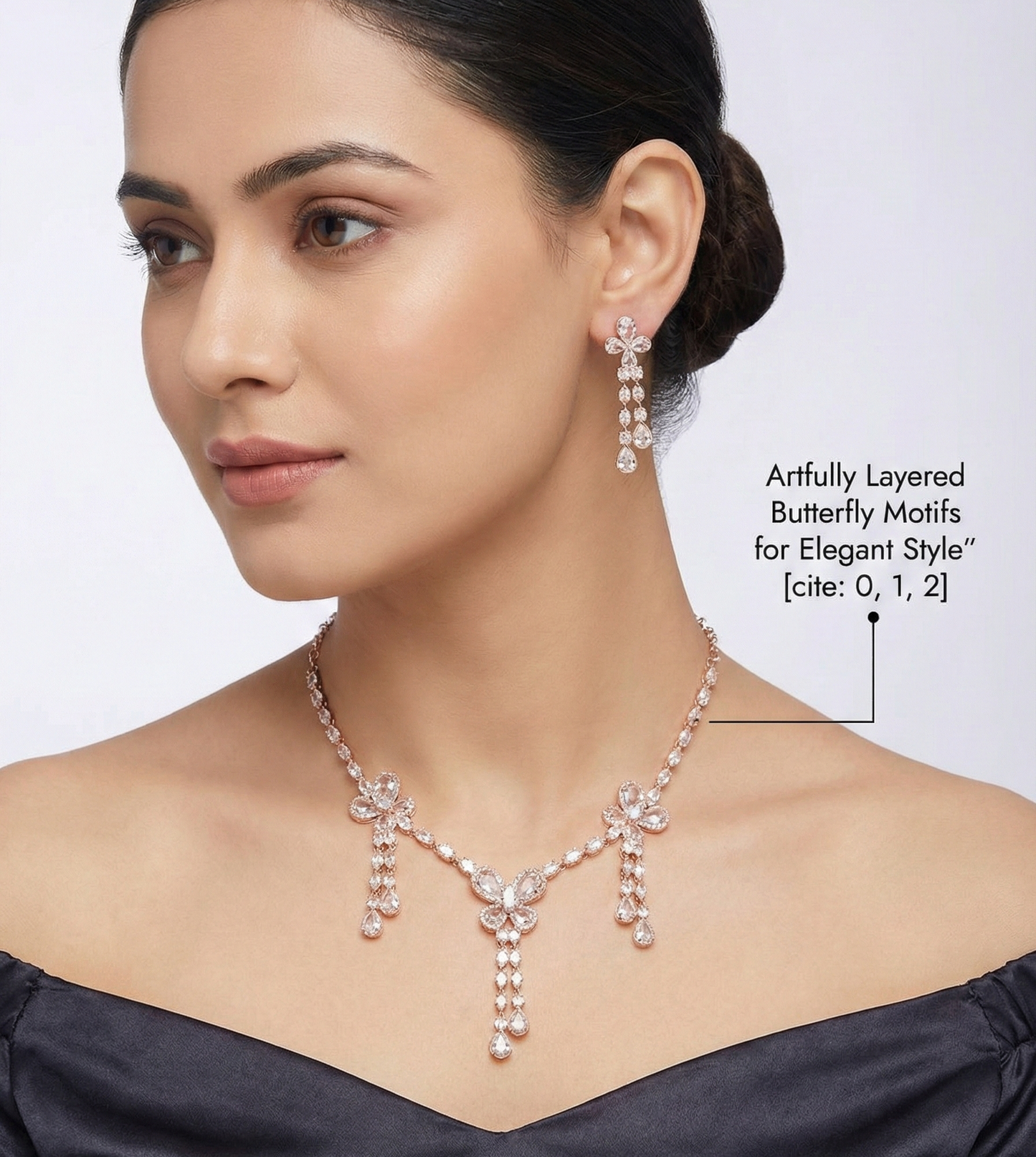 Close-up view of premium artificial Rose Gold Floral CZ Bridal Set | Innovate Art Impex by Innovate Art Impex.