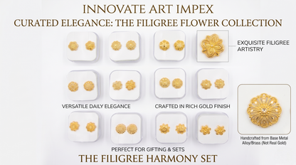 12-Pair Combo Set of Small Gold-Toned Filigree Stud Earrings for Women | Traditional Ethnic Daily Wear Petite Tops (1.5 cm) | Lightweight Imitation Fashion Jewellery in Individual 4x4 cm Gift Boxes | INNOVATE ART IMPEX