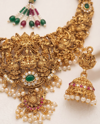 Handcrafted Antique Gold-Plated Kundan Choker Set with Cultured Pearls & Simulated Gemstones