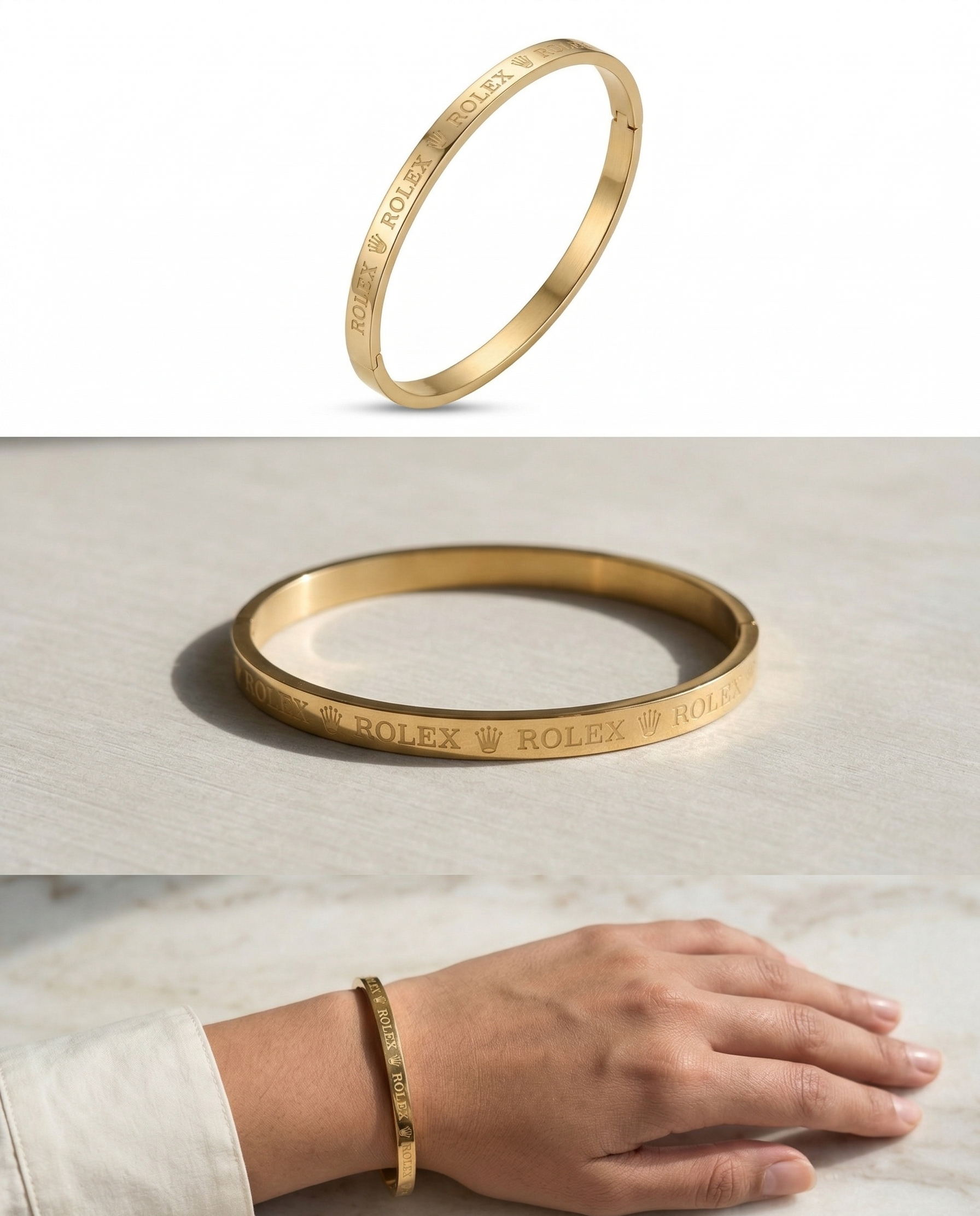 Close-up view of premium artificial Premium Gold-Plated Crown Engraved Bangle | Minimalist Designer Cuff Bracelet for Men & Women by Innovate Art Impex.