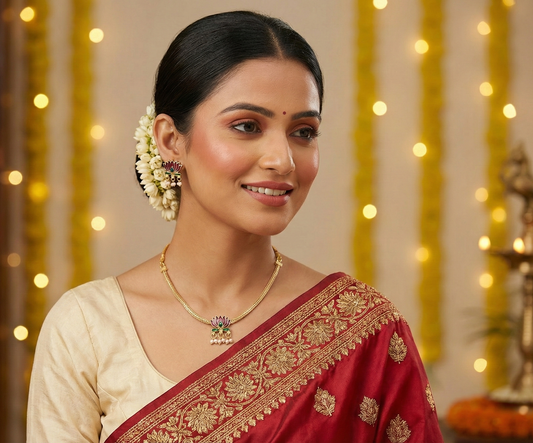 Elegant Maroon Lotus Meenakari Gold Plated Choker Necklace Set with Earrings & Pearl Drops