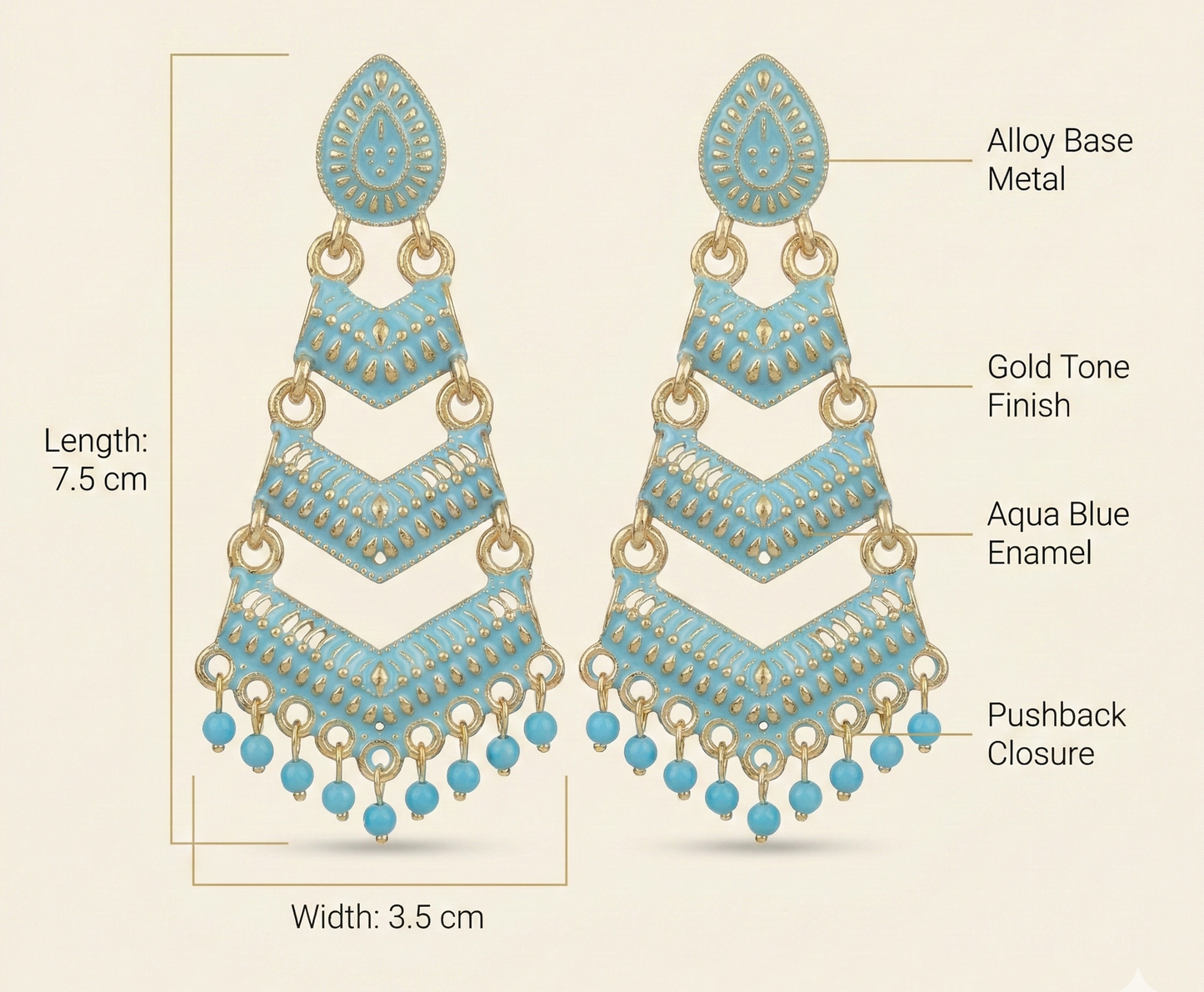 Close-up view of premium artificial Firozi Meenakari Gold Plated Layered Drop Earrings with Pearl Hanging by Innovate Art Impex.