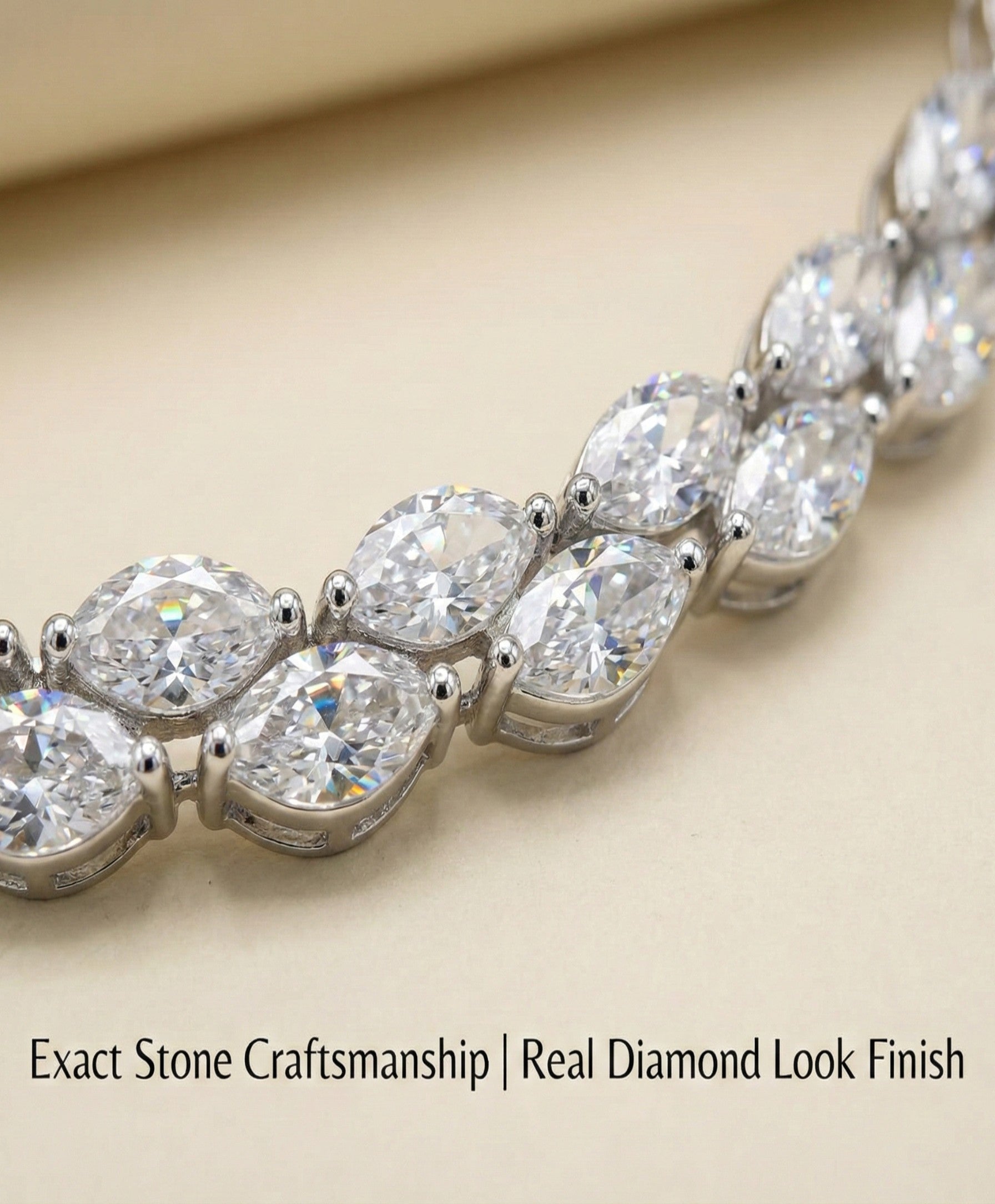 Close-up view of premium artificial Elegant Marquise Cut American Diamond Necklace Set with Drop Earrings by Innovate Art Impex.