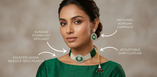 Close-up view of premium artificial Festive Wear Multi-Strand Beaded Choker Set with Enamel Detailing by Innovate Art Impex.