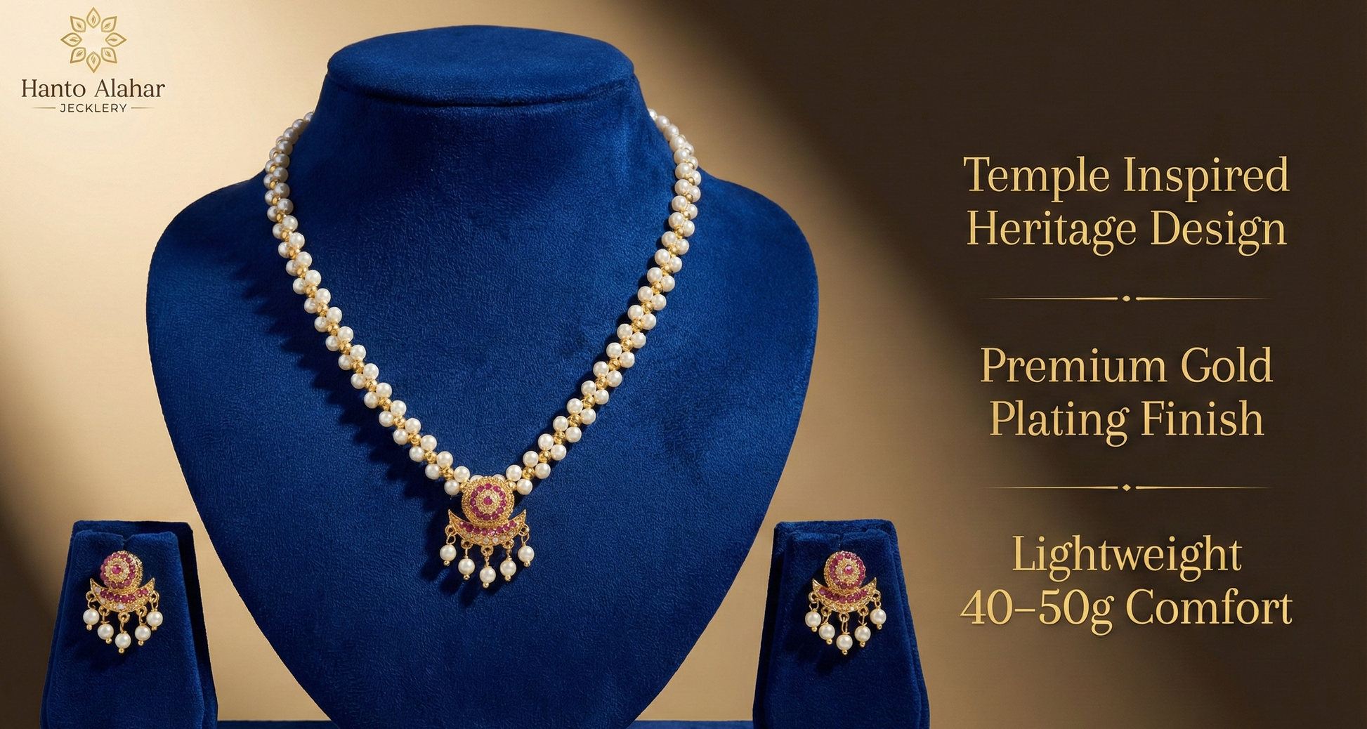 Close-up view of premium artificial Traditional Pearl Choker Necklace Set with Ruby Pendant | Innovate Art Impex by Innovate Art Impex.