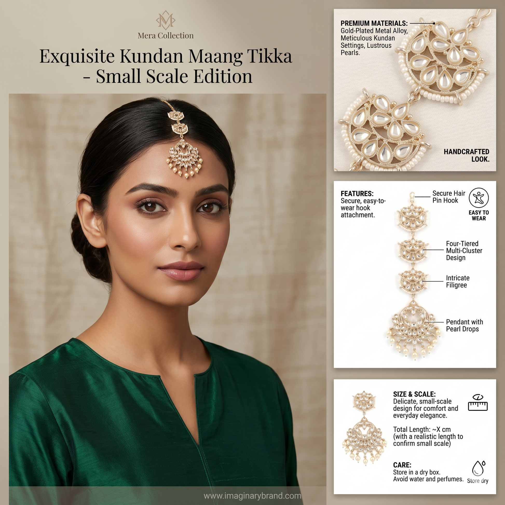 The Petite Heirloom Kundan & Pearl Maang Tikka
