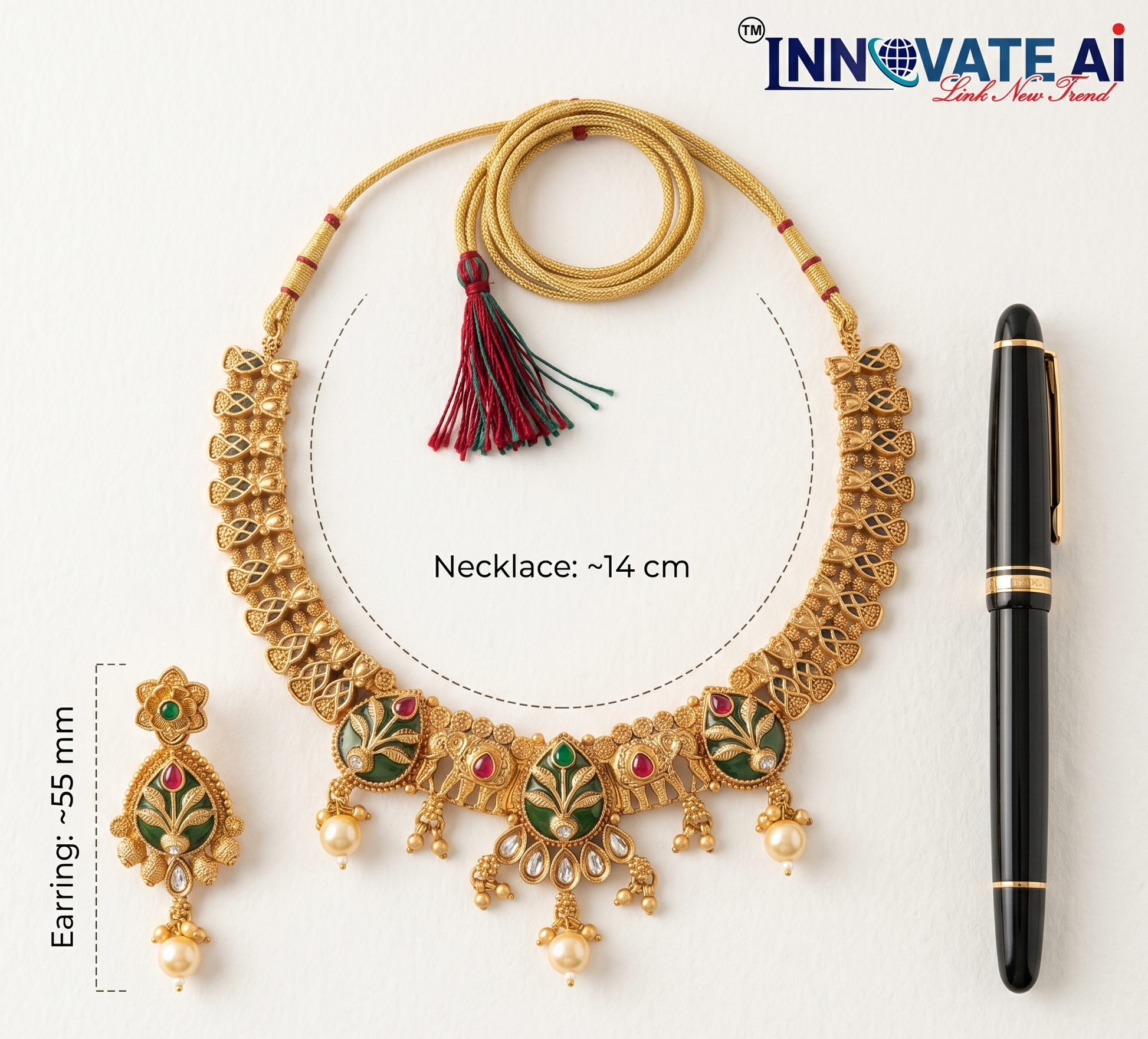 Indian Bridal Choker Set on Premium Maroon Velvet Stand