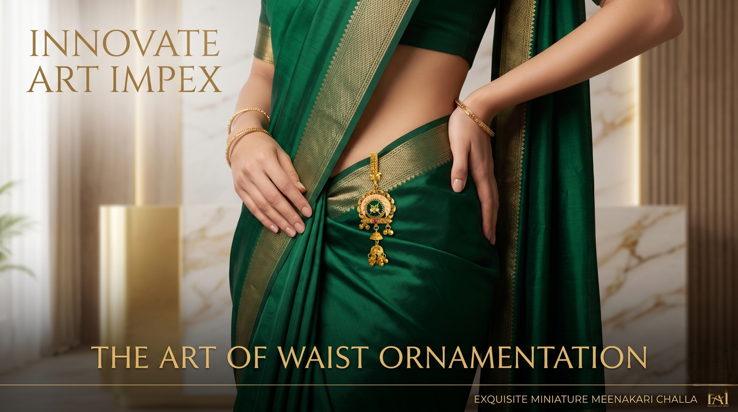Traditional Antique Gold-Toned Meenakari Saree Challa
