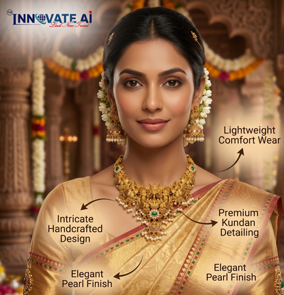 Handcrafted Antique Gold-Plated Kundan Choker Set with Cultured Pearls & Simulated Gemstones