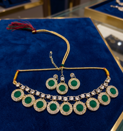 Emerald Green 3-Piece Traditional Necklace Set — Simulated Stone Bridal Jewellery