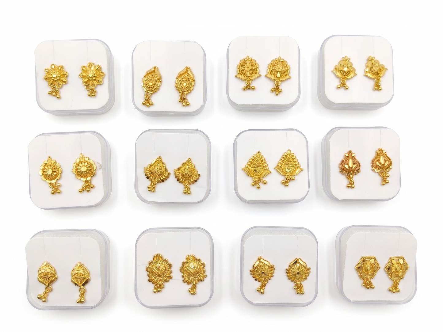 12-Pair Combo Set of Small Gold-Toned Filigree Drop Earrings for Women & Girls | Traditional Ethnic Daily Wear Petite Dangle Tops (1.5 cm) | Lightweight Imitation Fashion Jewellery | INNOVATE ART IMPEX
