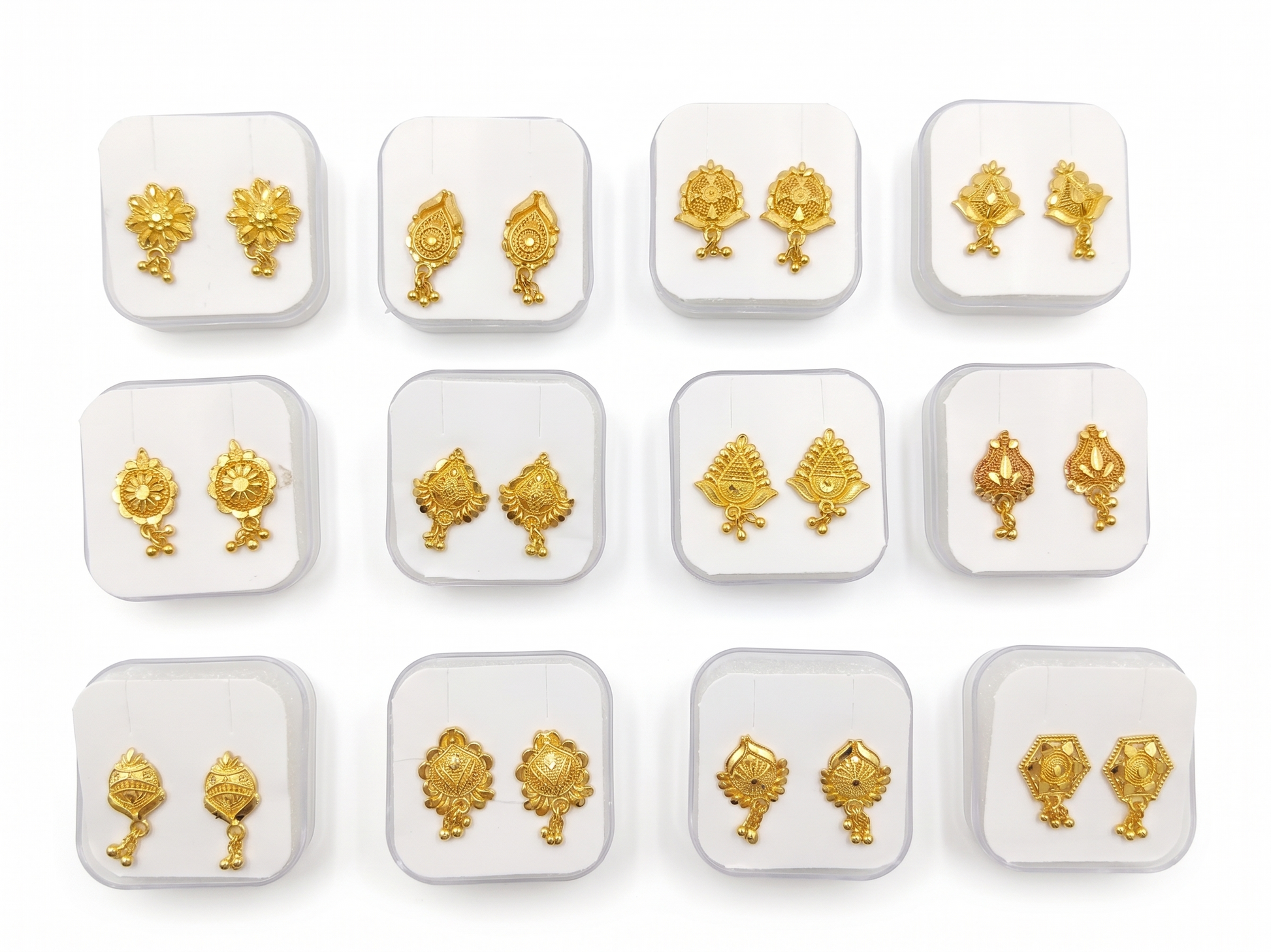 12-Pair Combo Set of Small Gold-Toned Filigree Drop Earrings for Women & Girls | Traditional Ethnic Daily Wear Petite Dangle Tops (1.5 cm) | Lightweight Imitation Fashion Jewellery | INNOVATE ART IMPEX