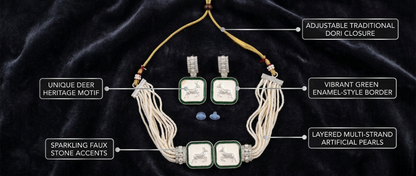 Close-up view of premium artificial Multi-Strand Faux Pearl Choker Set with Enamel Deer Motif by Innovate Art Impex.