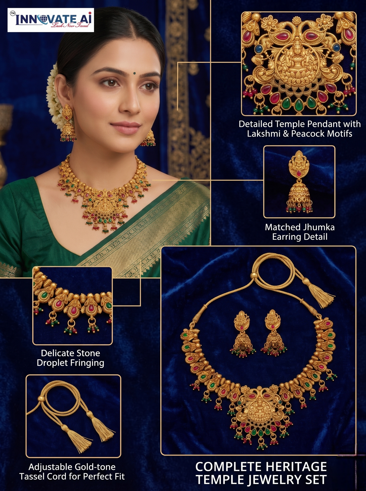 The Royal Lakshmi & Peacock Temple Necklace Set