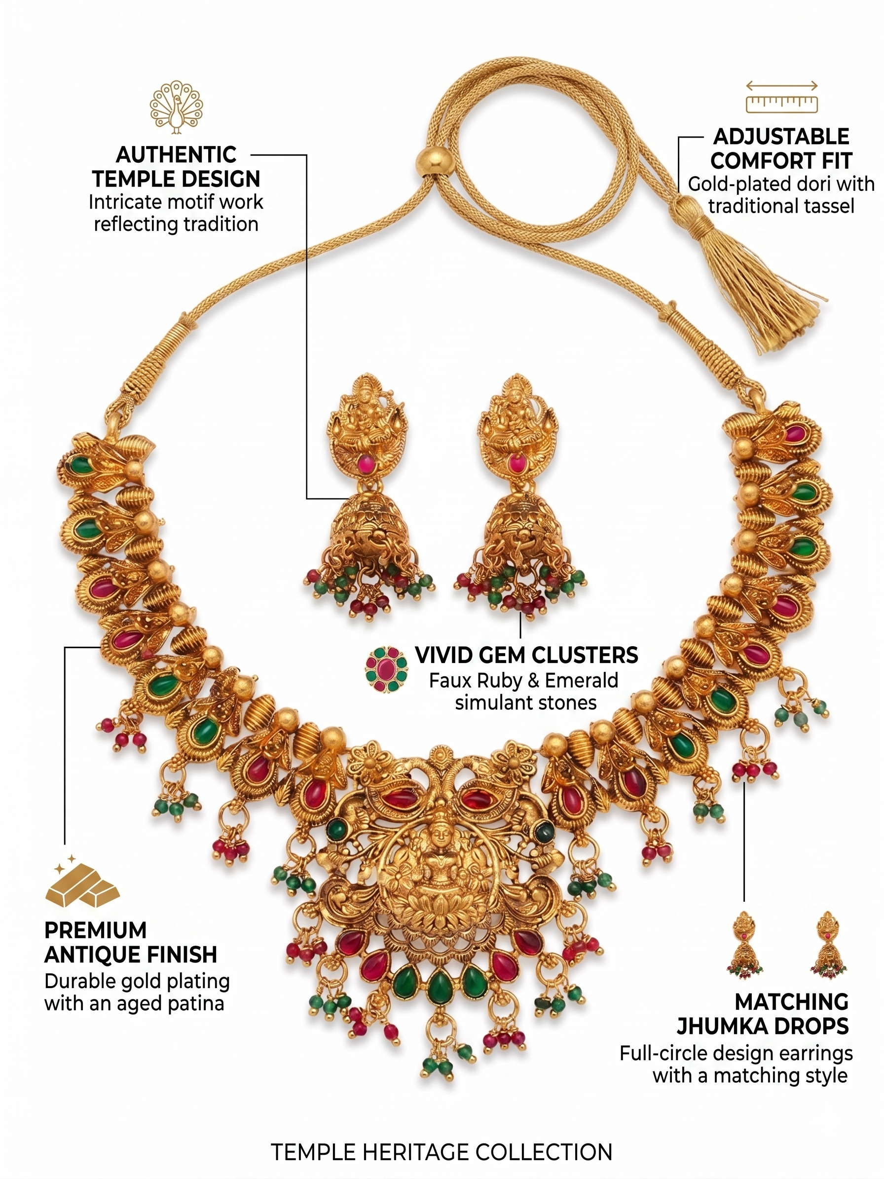The Royal Lakshmi & Peacock Temple Necklace Set
