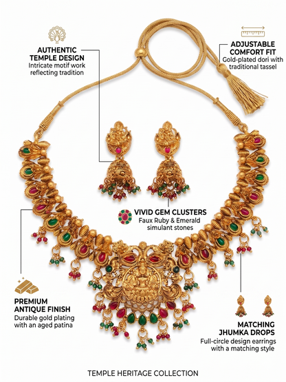 The Royal Lakshmi & Peacock Temple Necklace Set