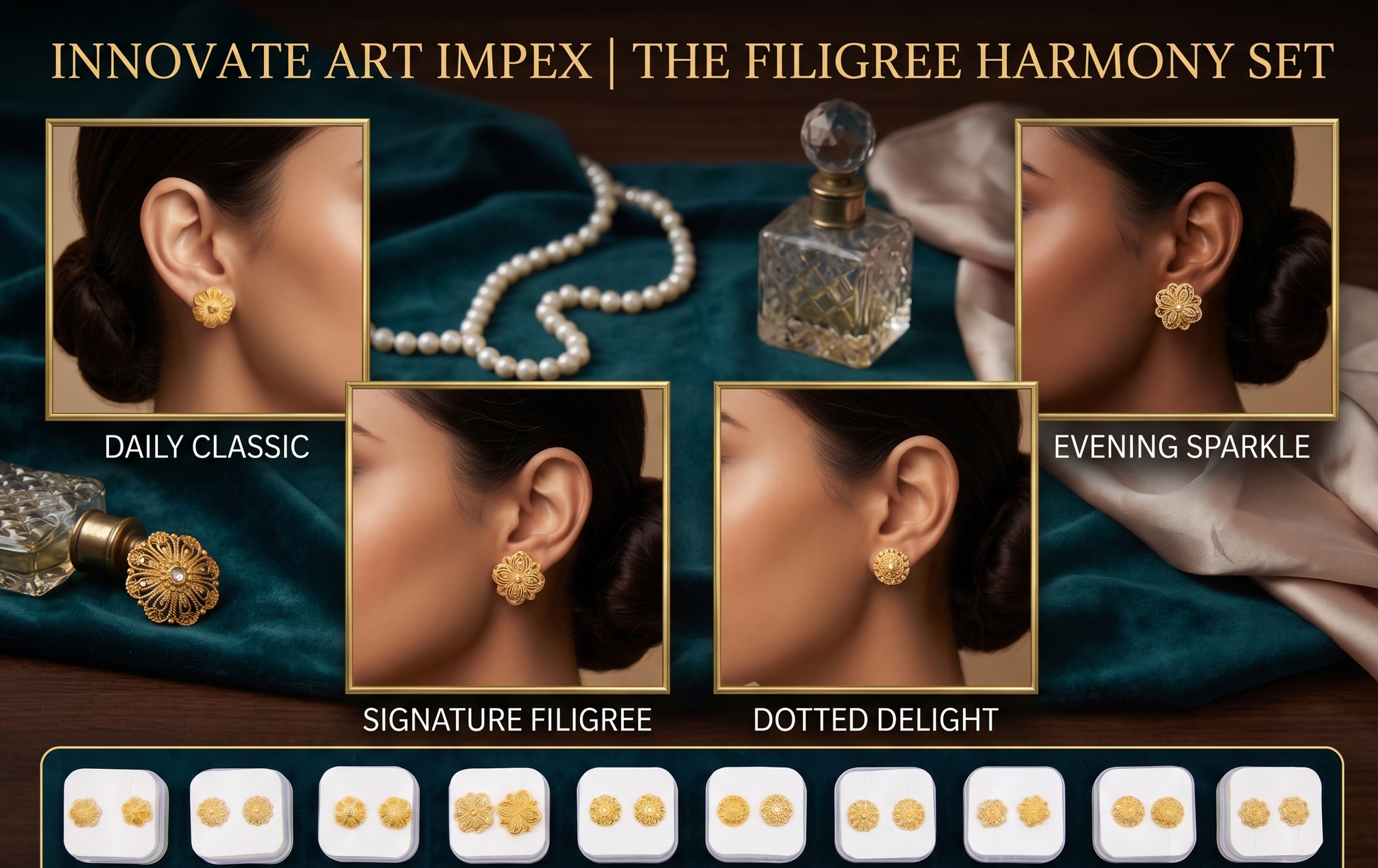 12-Pair Combo Set of Small Gold-Toned Filigree Stud Earrings for Women | Traditional Ethnic Daily Wear Petite Tops (1.5 cm) | Lightweight Imitation Fashion Jewellery in Individual 4x4 cm Gift Boxes | INNOVATE ART IMPEX