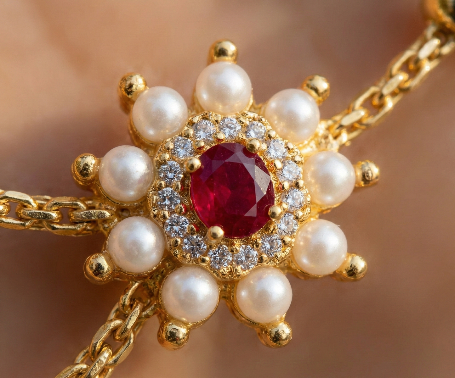 Close-up view of premium artificial Traditional Maroon Lotus Meenakari Gold Plated Choker Set with Pearl Drops by Innovate Art Impex.