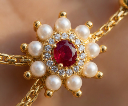 Close-up view of premium artificial Traditional Maroon Lotus Meenakari Gold Plated Choker Set with Pearl Drops by Innovate Art Impex.