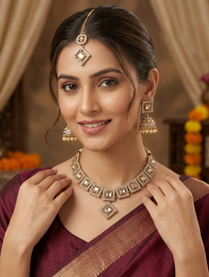 Close-up view of premium artificial Royal Antique Gold Chandbali Jhumka Earrings for Women | Premium Traditional Ethnic Jewellery | Wedding, Festive & Party Wear by Innovate Art Impex.