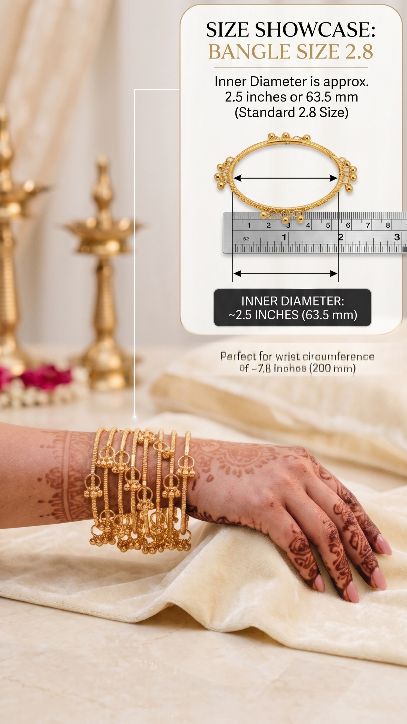 INNOVATE ART IMPEX Kashmiri Ghungroo Bangle Set | Premium Gold Plated Traditional Chudiyan (Set of 8) Innovate Art Impex