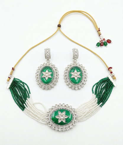 Close-up view of premium artificial Festive Wear Multi-Strand Beaded Choker Set with Enamel Detailing by Innovate Art Impex.