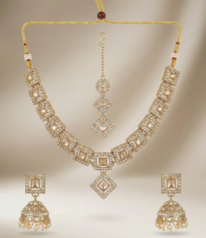 Close-up view of premium artificial Royal Antique Gold Chandbali Jhumka Earrings for Women | Premium Traditional Ethnic Jewellery | Wedding, Festive & Party Wear by Innovate Art Impex.
