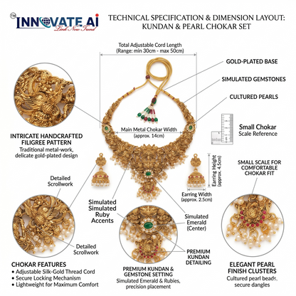 Handcrafted Antique Gold-Plated Kundan Choker Set with Cultured Pearls & Simulated Gemstones