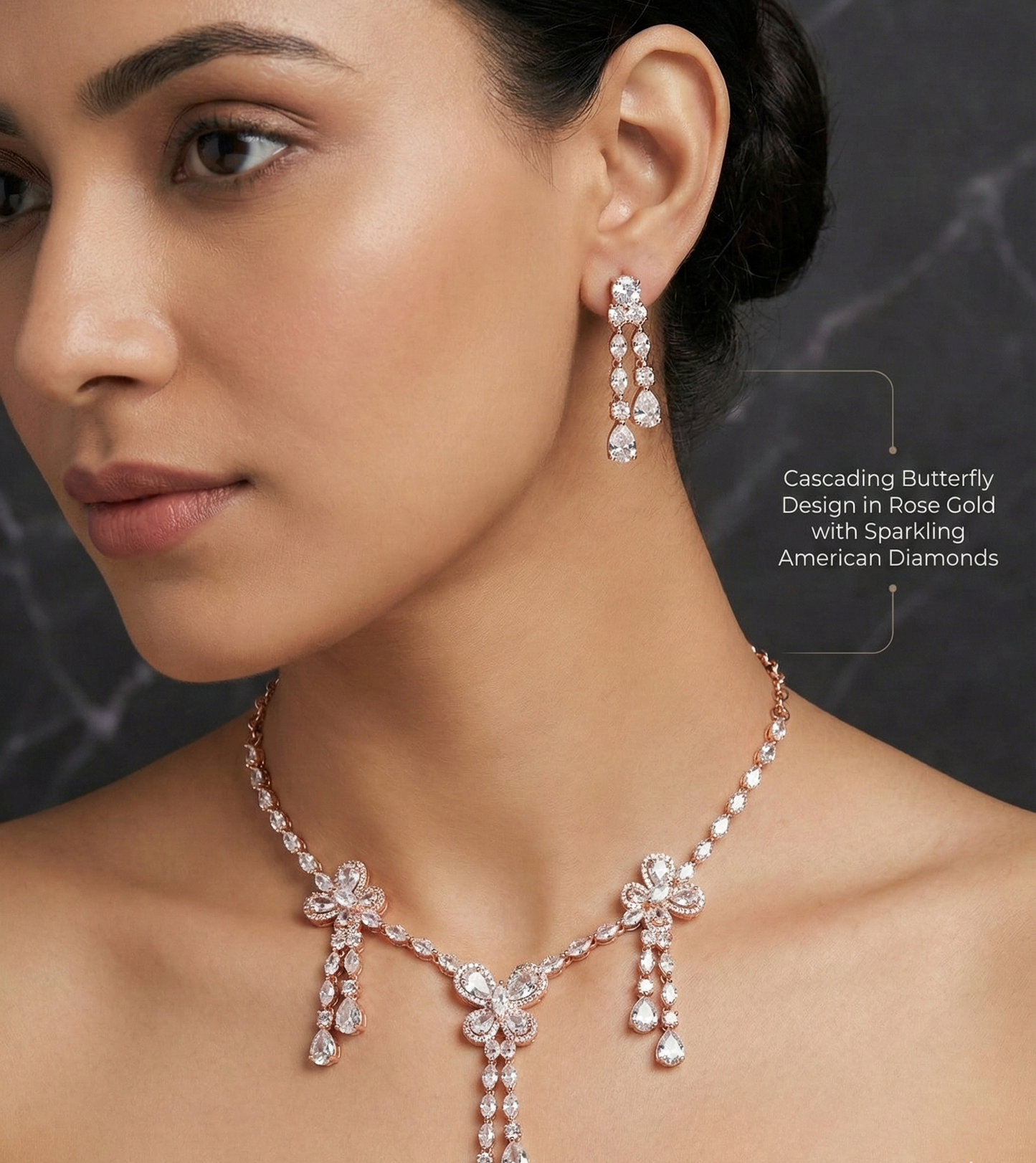 Close-up view of premium artificial Rose Gold Floral CZ Bridal Set | Innovate Art Impex by Innovate Art Impex.