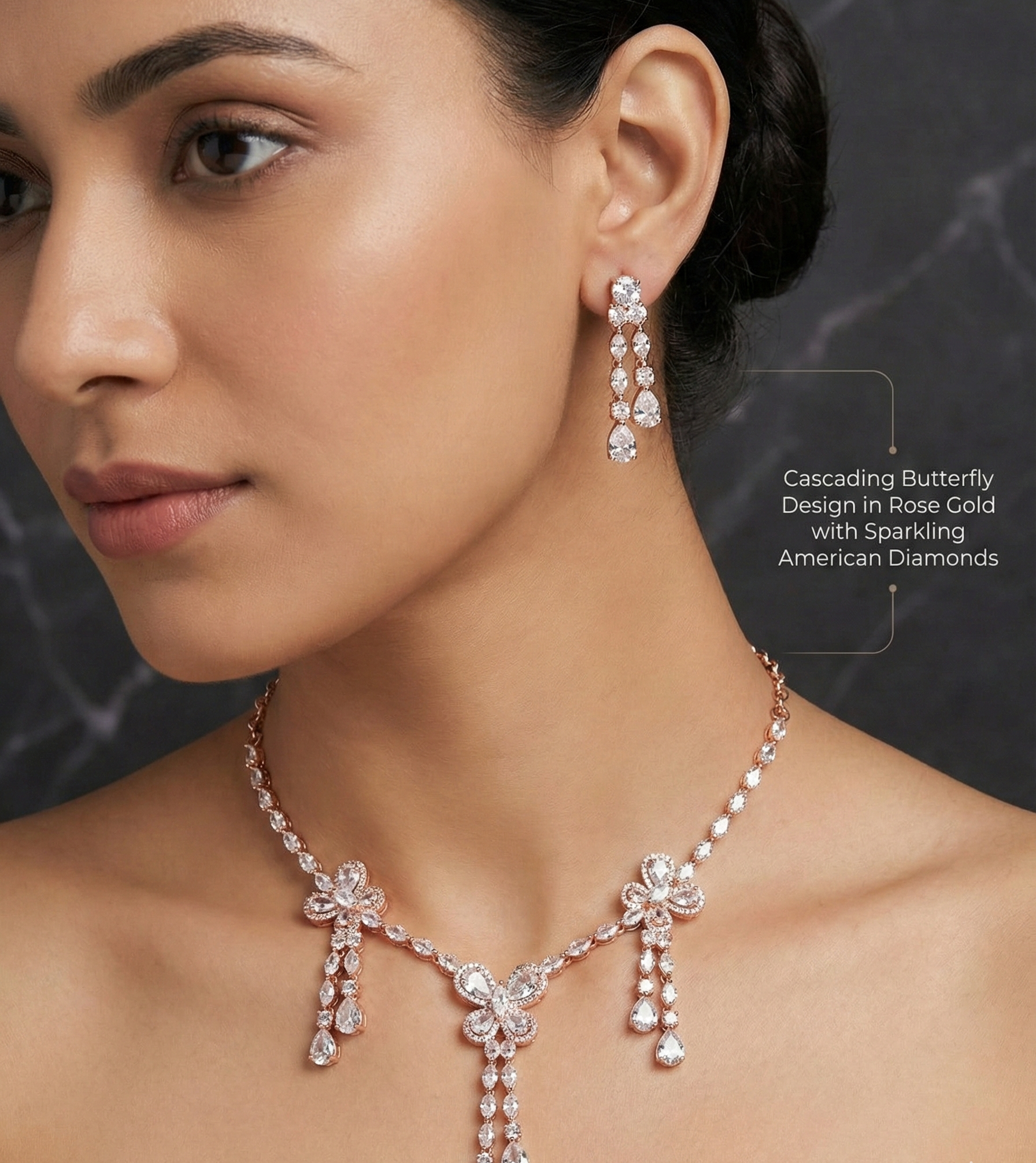 Close-up view of premium artificial Rose Gold Floral CZ Bridal Set | Innovate Art Impex by Innovate Art Impex.