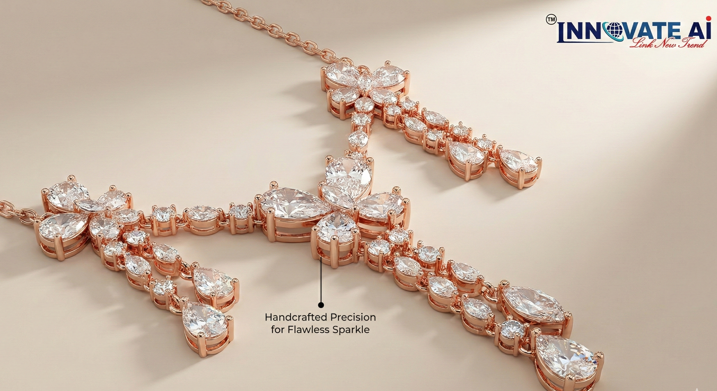 Close-up view of premium artificial Rose Gold Floral CZ Bridal Set | Innovate Art Impex by Innovate Art Impex.