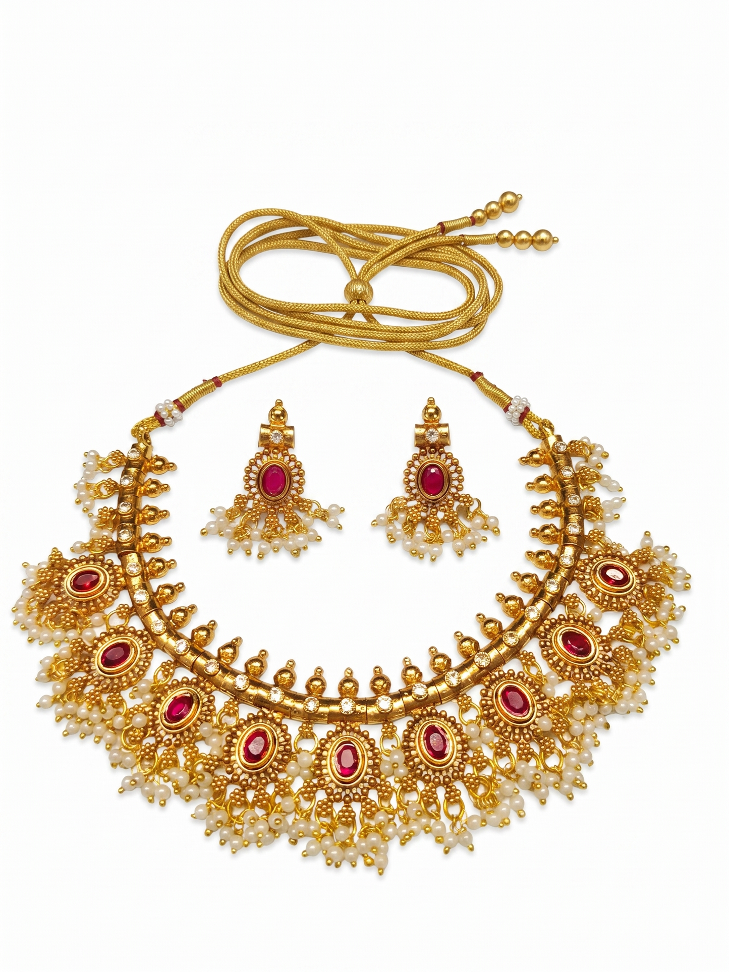 The Heritage Ruby Cabochon Antique Gold Choker Set