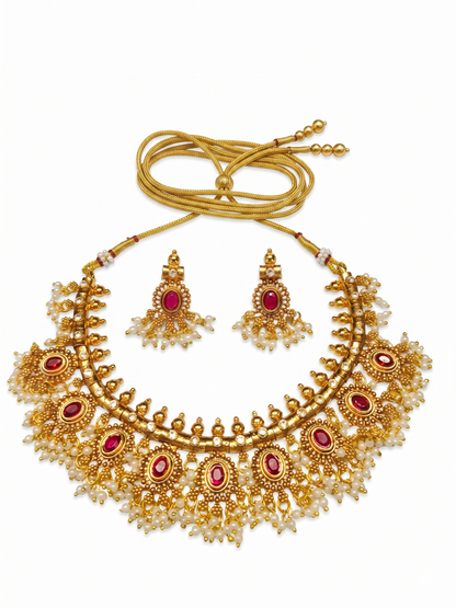 The Heritage Ruby Cabochon Antique Gold Choker Set