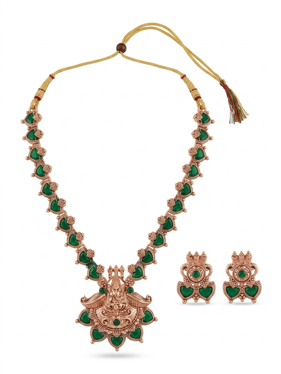 Kerala Palakka Antique Gold Necklace Set with Goddess Lakshmi Pendant Innovate Art Impex