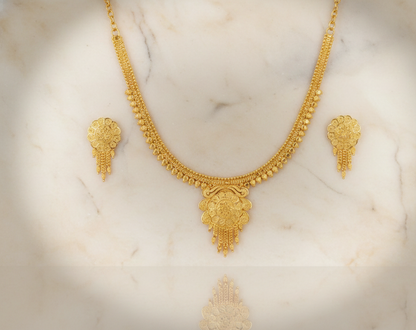 Close-up view of premium artificial Temple Jewellery Necklace Set For Women Traditional Antique Gold Artificial Bridal Choker Jwellery Ladies Fancy Kundan Pearl Oxidised Silver Ruby Diamond Zaveri Haldi Aesthetic Layered Butterfly Silk Thread Women Jwelleries Western Girls by Innovate Art Impex.