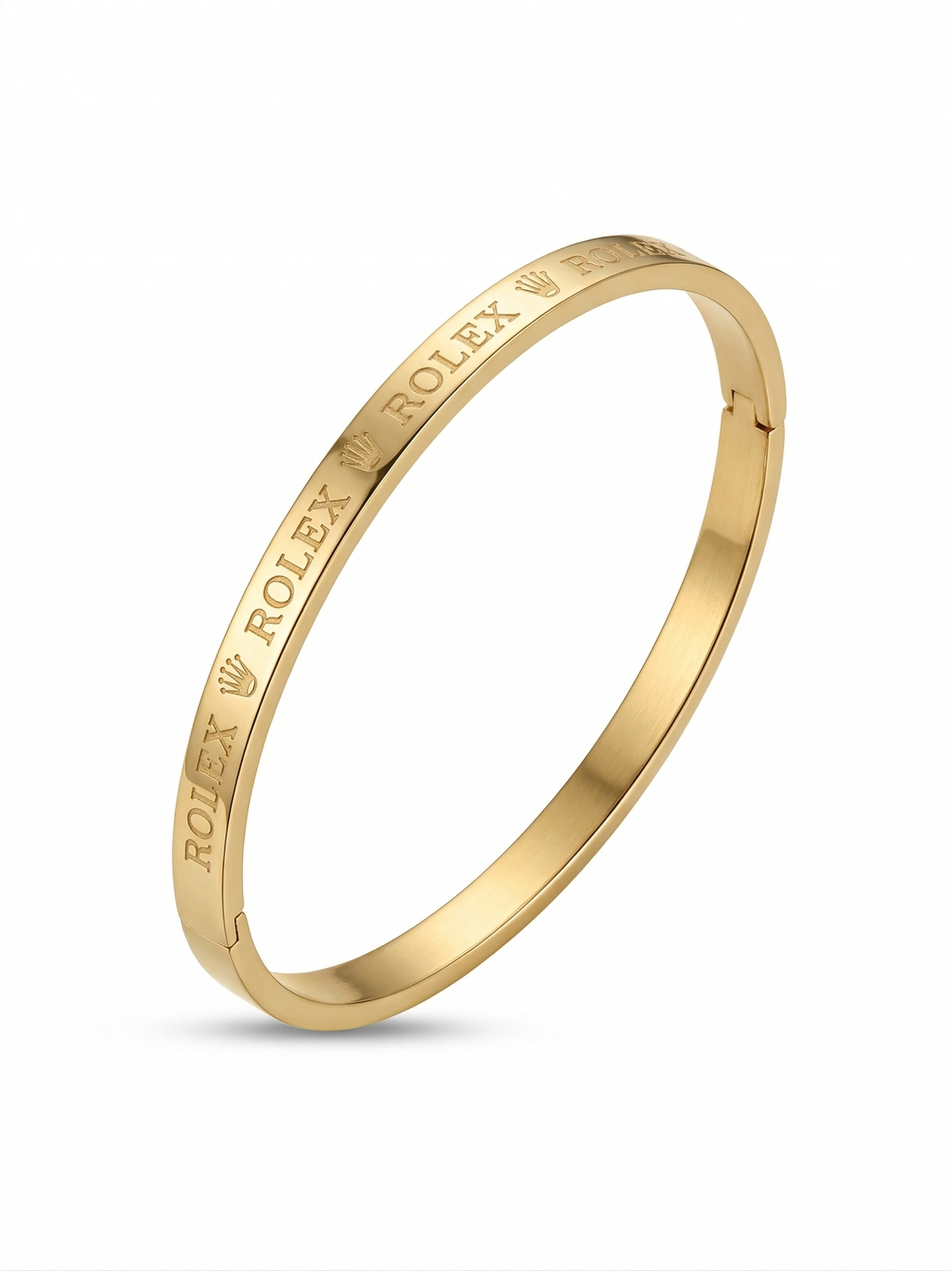 Close-up view of premium artificial Premium Gold-Plated Crown Engraved Bangle | Minimalist Designer Cuff Bracelet for Men & Women by Innovate Art Impex.