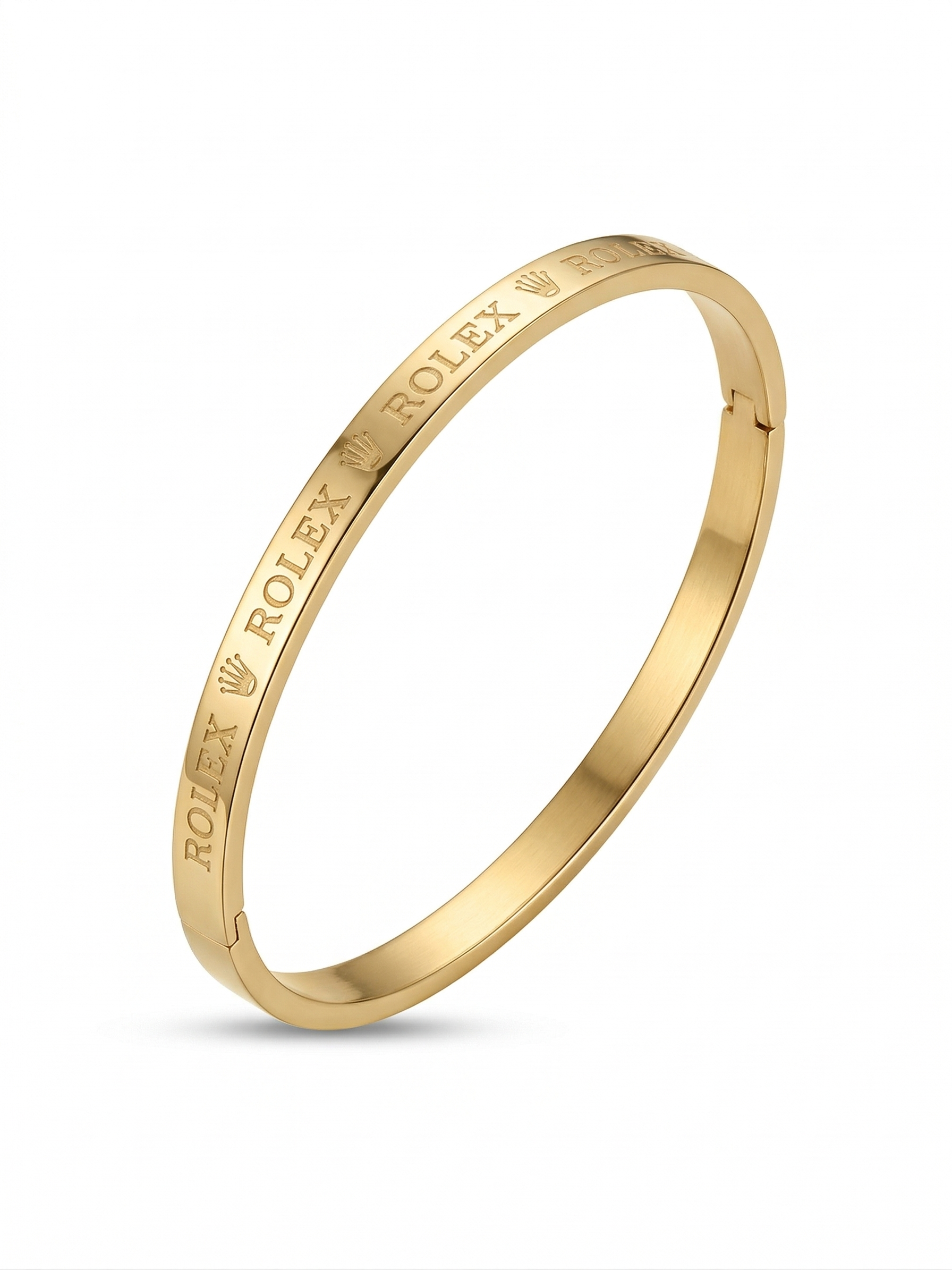 Close-up view of premium artificial Premium Gold-Plated Crown Engraved Bangle | Minimalist Designer Cuff Bracelet for Men & Women by Innovate Art Impex.
