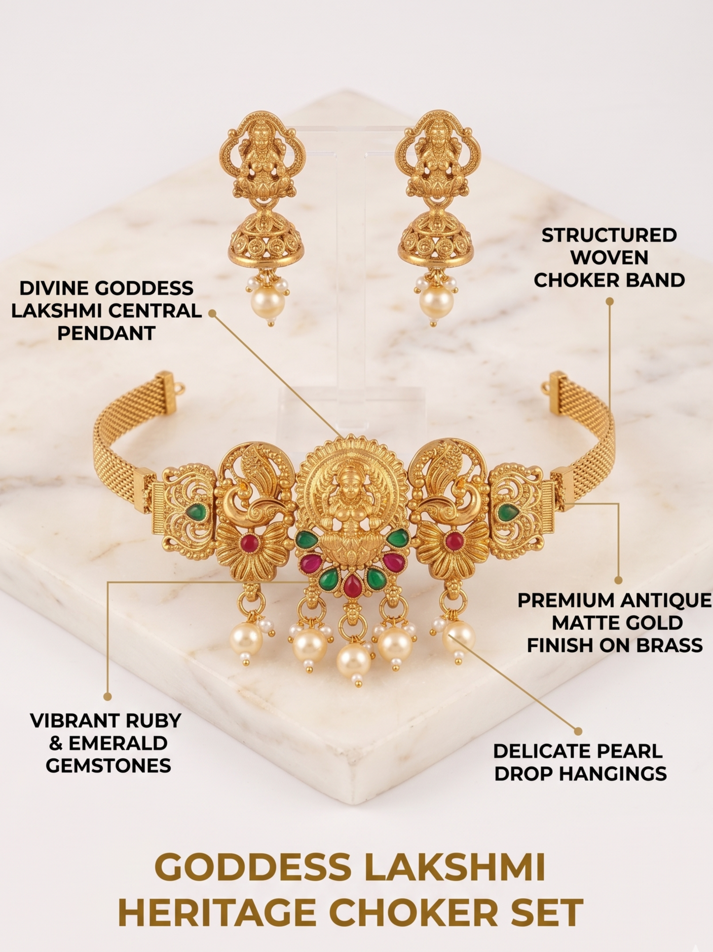 Goddess Lakshmi Heritage Choker set with detailed features on a white background
