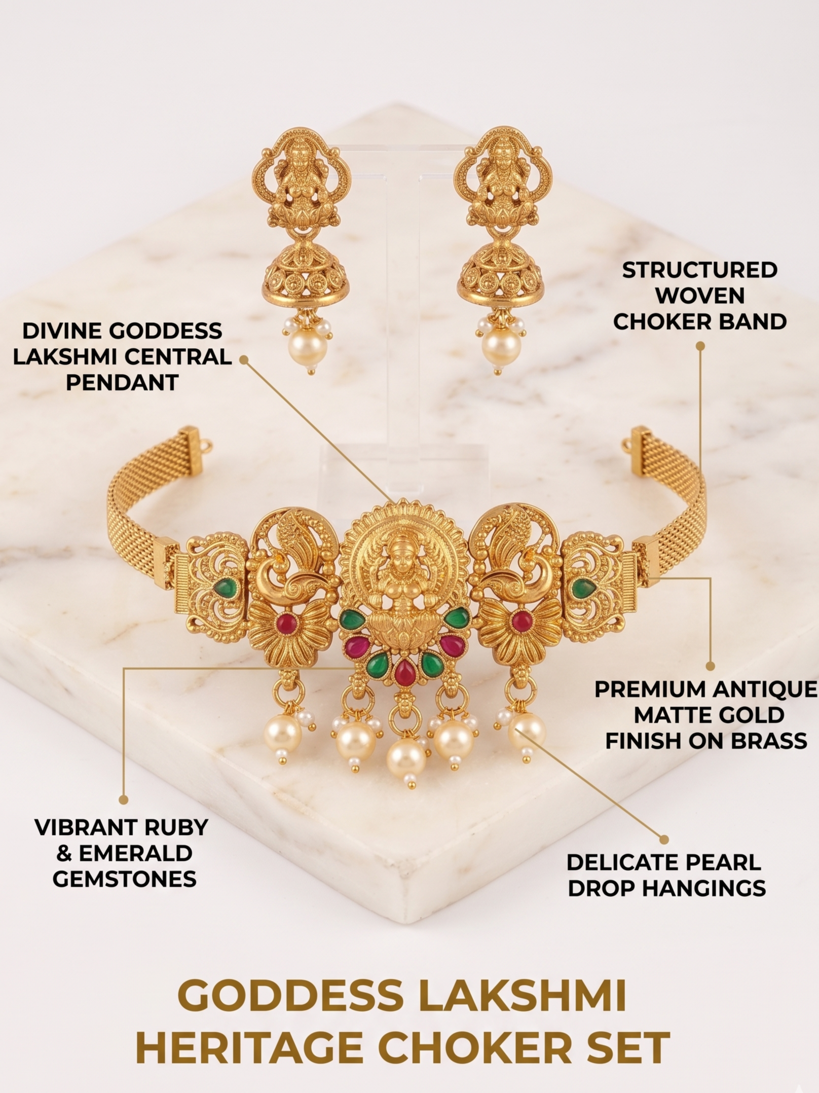 Goddess Lakshmi Heritage Choker set with detailed features on a white background