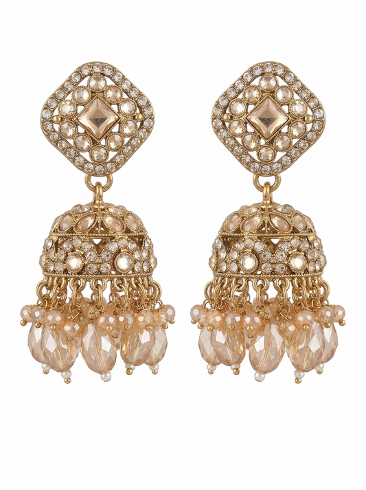 Elegant Square-Shaped Kundan Studded Jhumka Earrings for Party and Festive Wear.