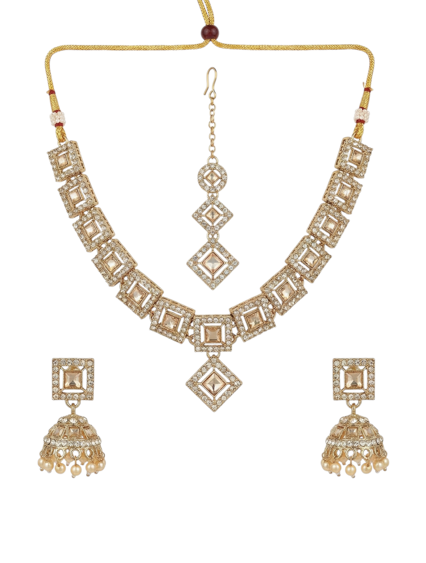 Close-up view of premium artificial Royal Antique Gold Chandbali Jhumka Earrings for Women | Premium Traditional Ethnic Jewellery | Wedding, Festive & Party Wear by Innovate Art Impex.