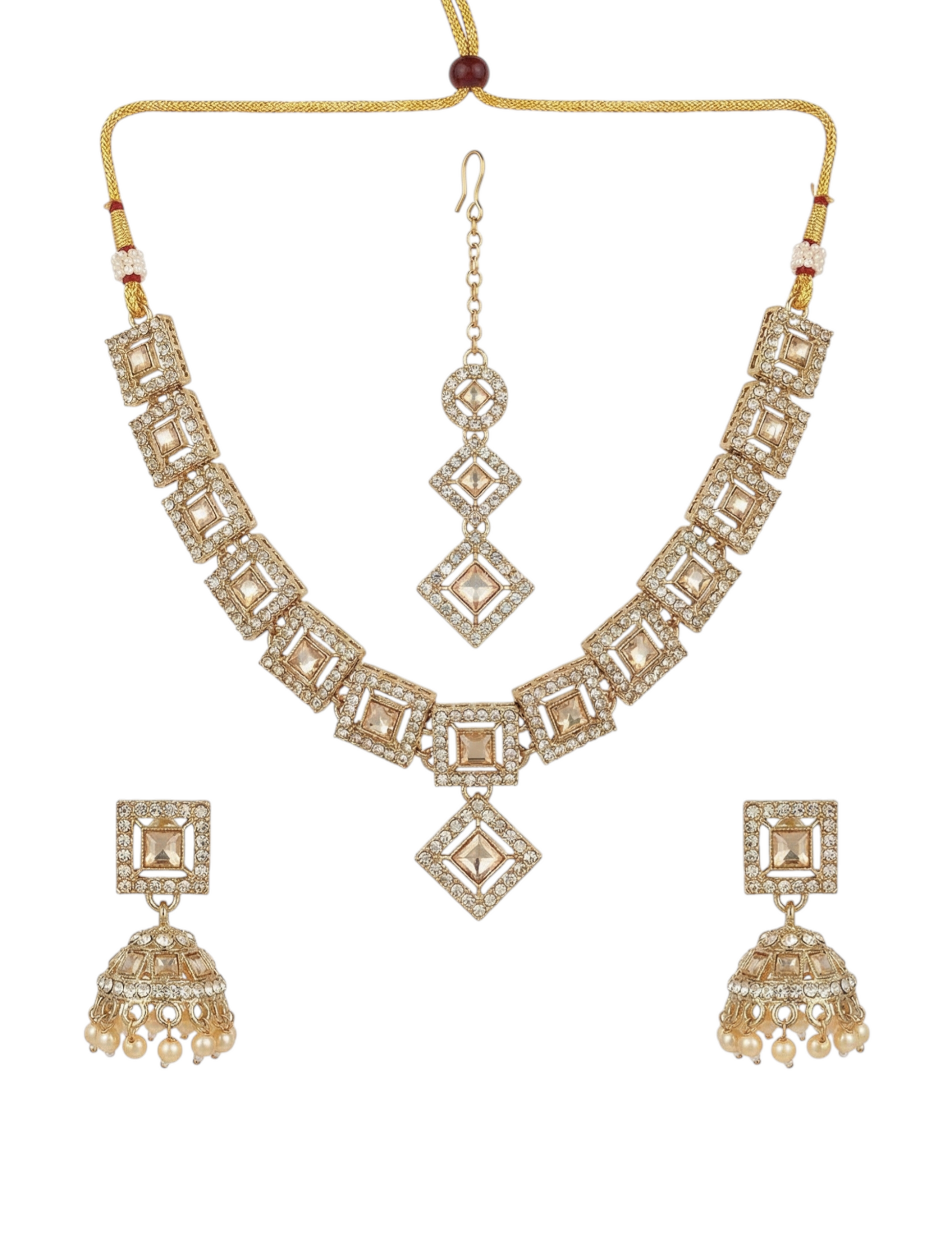Close-up view of premium artificial Royal Antique Gold Chandbali Jhumka Earrings for Women | Premium Traditional Ethnic Jewellery | Wedding, Festive & Party Wear by Innovate Art Impex.