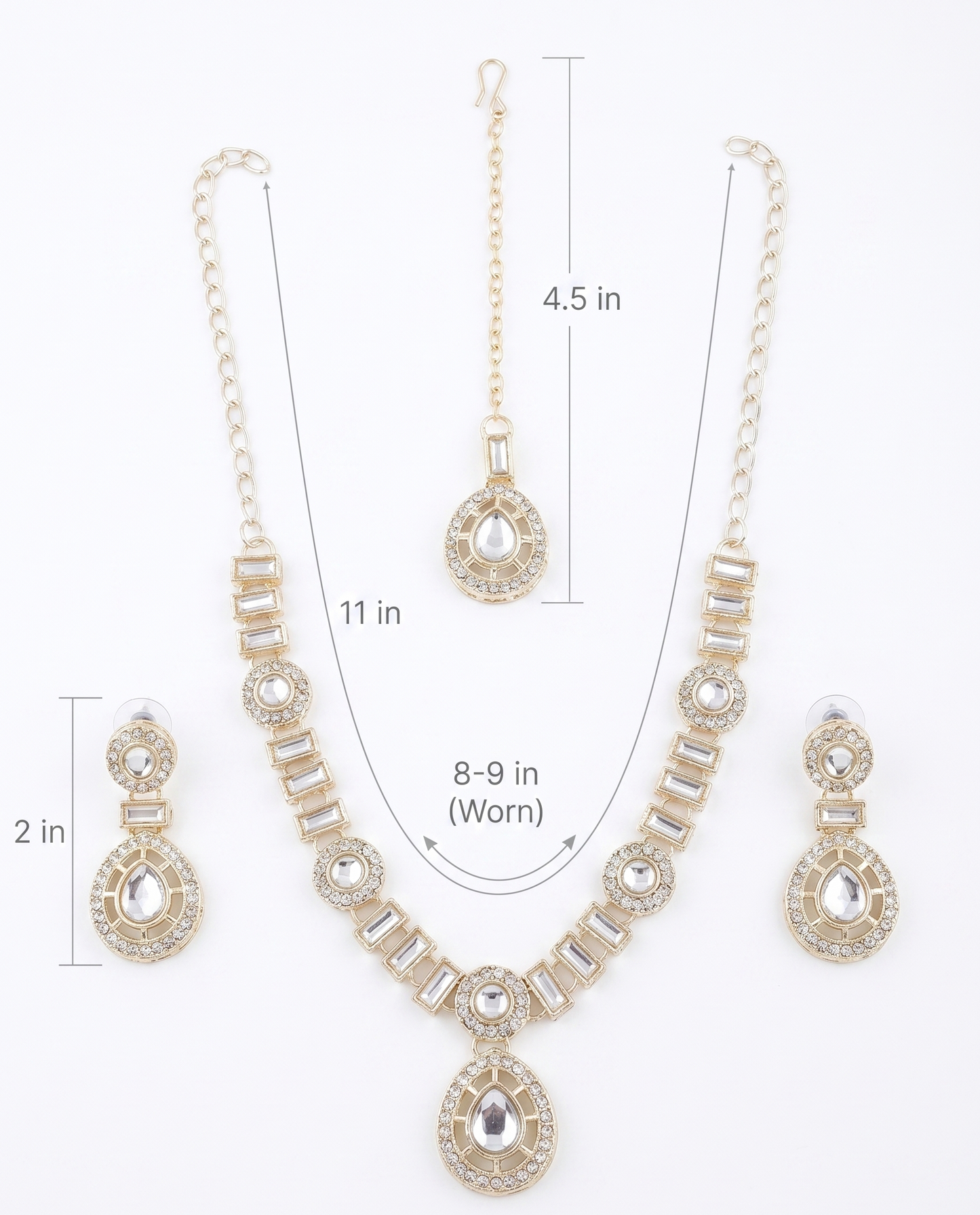 Traditional Gold-Toned American Diamond CZ Teardrop Choker Necklace Set with Maangtikka and Earrings for Women | Artificial Bridal Wedding Jewellery | INNOVATE ART IMPEX