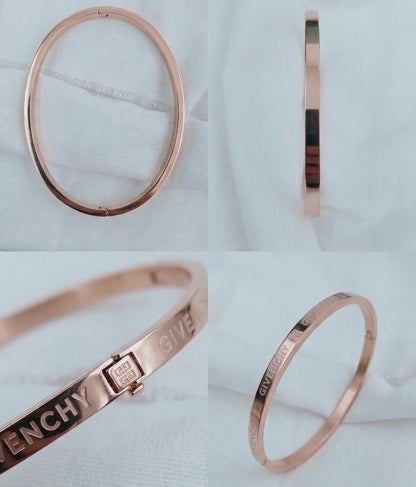 Close-up view of premium artificial INNOVATE ART IMPEX Premium Rose Gold Engraved Hinged Bangle Bracelet for Women by Innovate Art Impex.