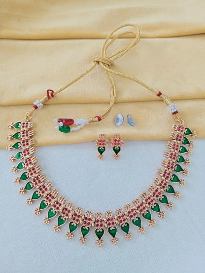 Elite Gold-Plated Meenakari Necklace Set with Matching Earrings – Traditional Green & Ruby Stone Choker for Women and Girls Innovate Art Impex