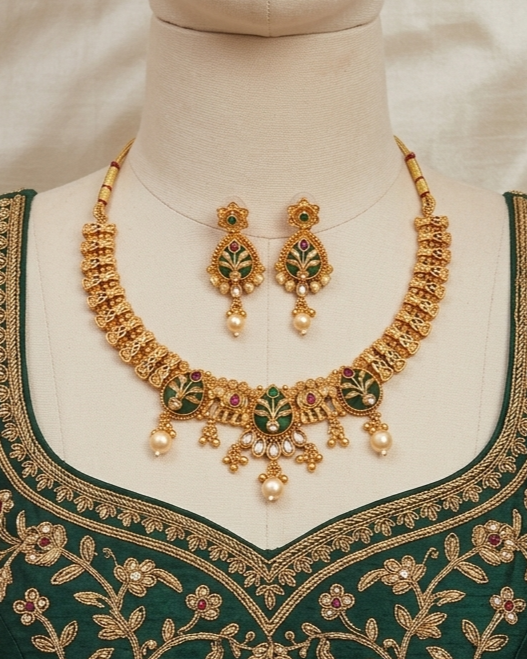 Push-back Earring Mechanism for Indian Choker Set