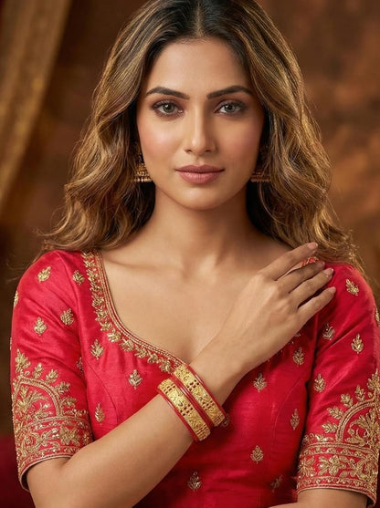 Close-up view of premium artificial Red Bridal Gold Plated Bangles Set for Women | Traditional Wedding Chooda Bangles | Ethnic Festival Wear Kada Set by Innovate Art Impex.