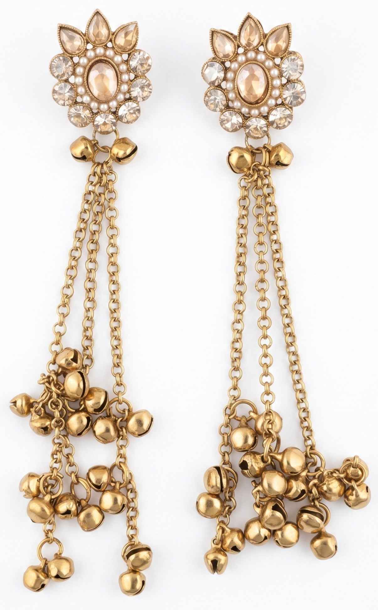 Long Cascading Chain Ghunghroo Tassel Dangle Drop Earrings for Women