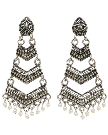 Close-up view of premium artificial Oxidized Silver Traditional Chandelier Earrings for Women by Innovate Art Impex.