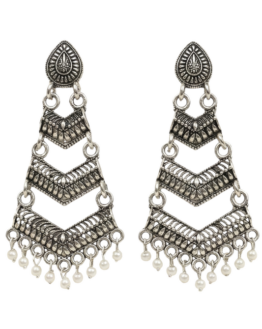 Oxidized Silver Traditional Chandelier Earrings for Women